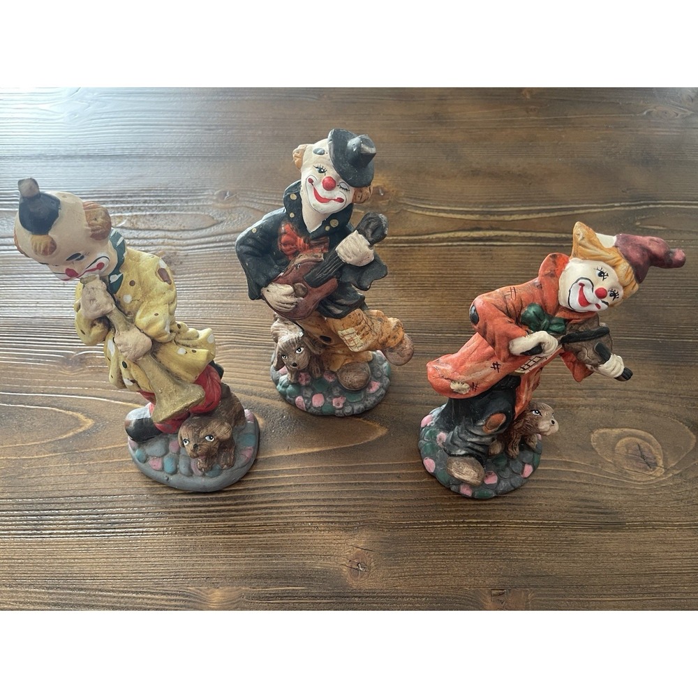 Vintage Ceramic Clown‎ Figurines Playing Instruments-Set of Three
